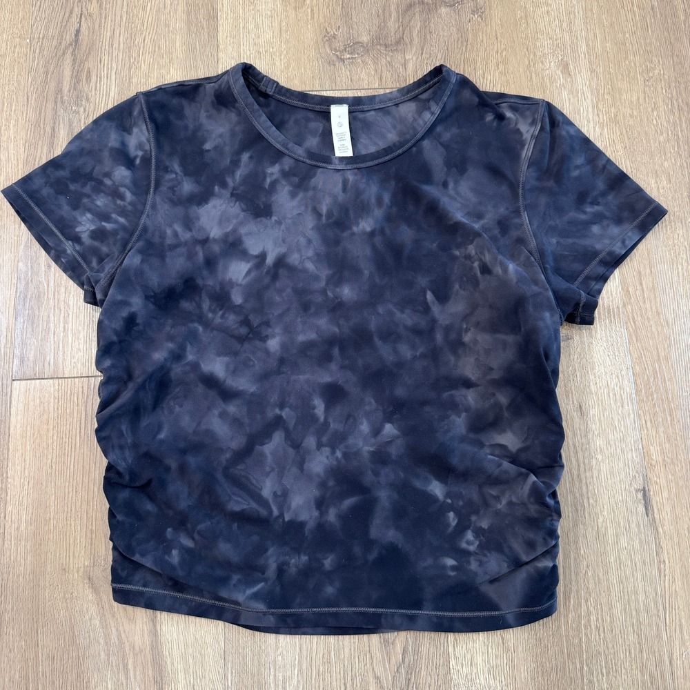 Lululemon All It Takes Short Sleeve Ruched Side Shirt Diamond Dye Grey Size 8